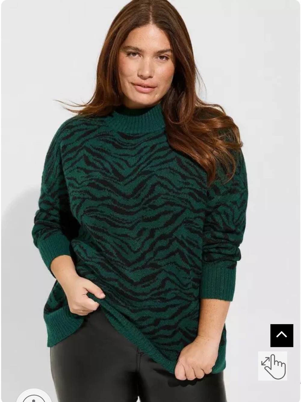 TORRID Vegan Cashmere Pullover Turtleneck Sweater Green Teal Tiger Stripe 1X